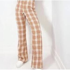 NEW NWT Missguided Orange Check Flared‎ Trousers Size 2 Indie Y2K Schoolgirl